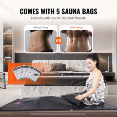 Sauna Blanket for Detoxification, Portable Far Infrared Sauna for Home with Arm Holes for Comfort, 1-6 Level Adjustable Temprature Rannge 95-185℉, 1-60 Minutes Timer, Carbon Fiber Heating
