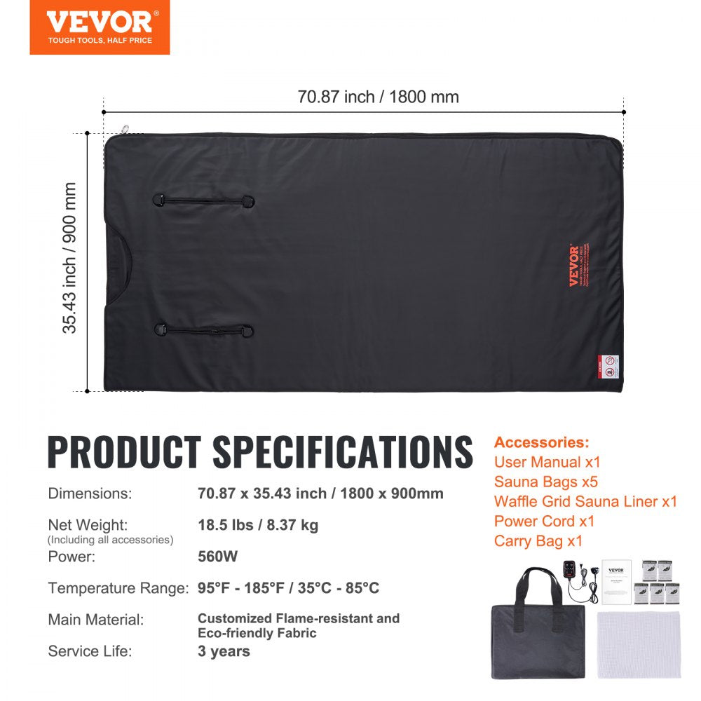 Sauna Blanket for Detoxification, Portable Far Infrared Sauna for Home with Arm Holes for Comfort, 1-6 Level Adjustable Temprature Rannge 95-185℉, 1-60 Minutes Timer, Carbon Fiber Heating