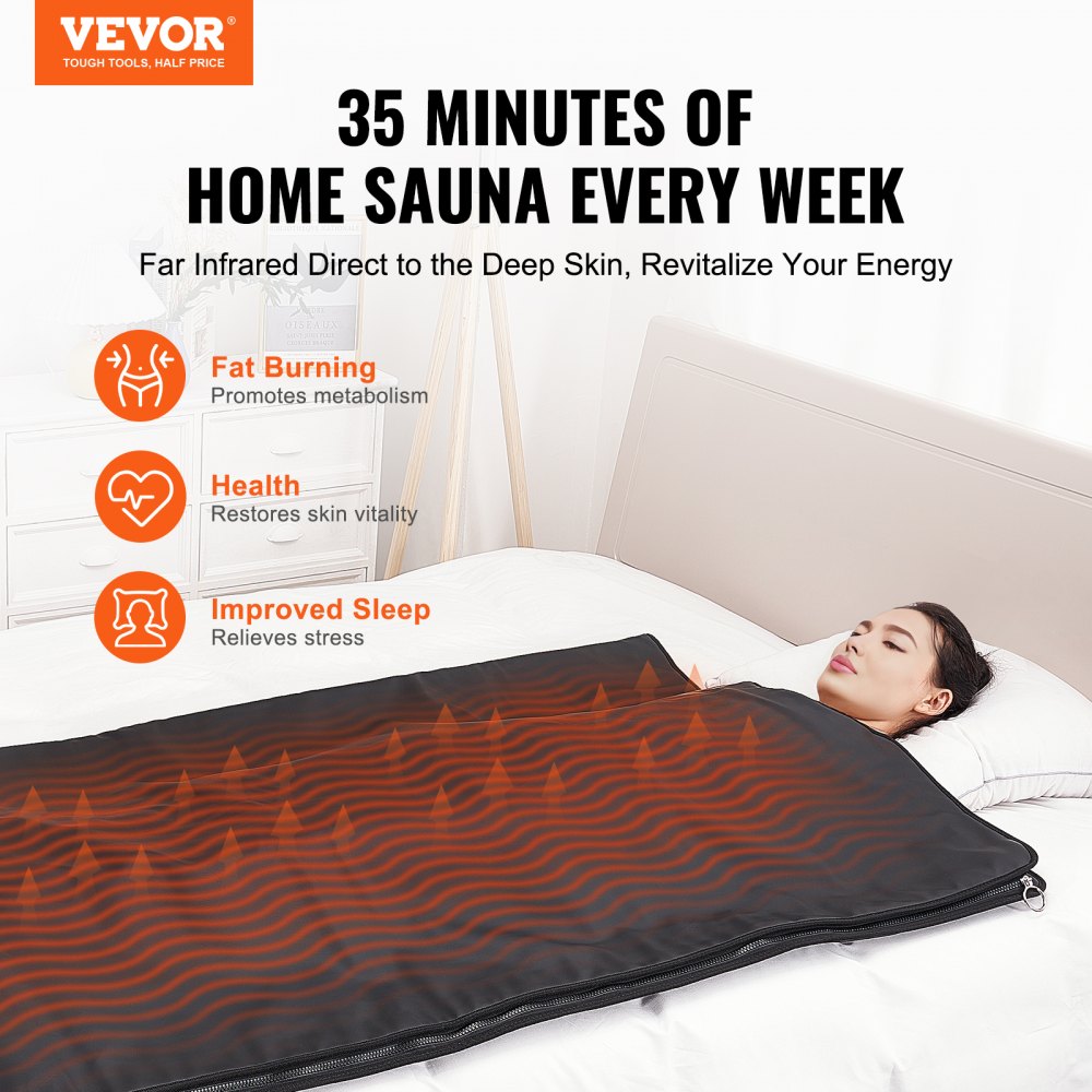 Sauna Blanket for Detoxification, Portable Far Infrared Sauna for Home Relaxation, 1-6 Level Adjustable Temprature Rannge 95-185℉, 1-60 Minutes Timer, Far Infrared Carbon Heating Sauna Bag