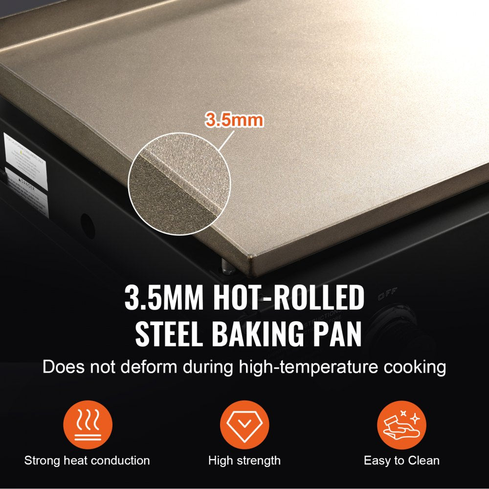 Commercial Griddle on Cart, 36" Heavy Duty Manual Flat Top Griddle, Outdoor Cooking Station with Side Shelves, Steel LPG Gas Griddle, 4-Burners Restaurant Portable Grill -  60,000 BTU
