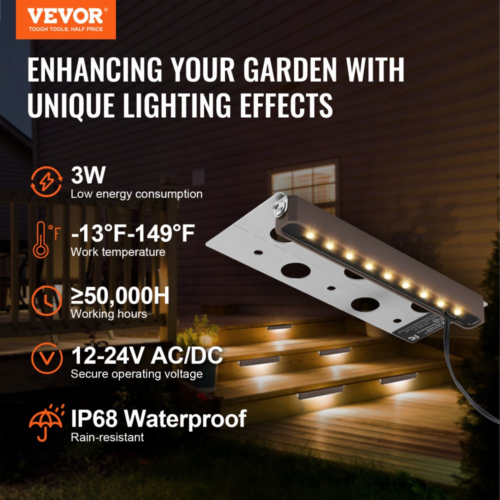 LED Hardscape Lighting, 6.8 Inch Retaining Wall Lights, 3W 12V-24V AC/DC Low Voltage Paver Light, IP68 Waterproof Outdoor Step Lights, 3000K Swivel Hardscape with Connectors (8 Pack Soft White)