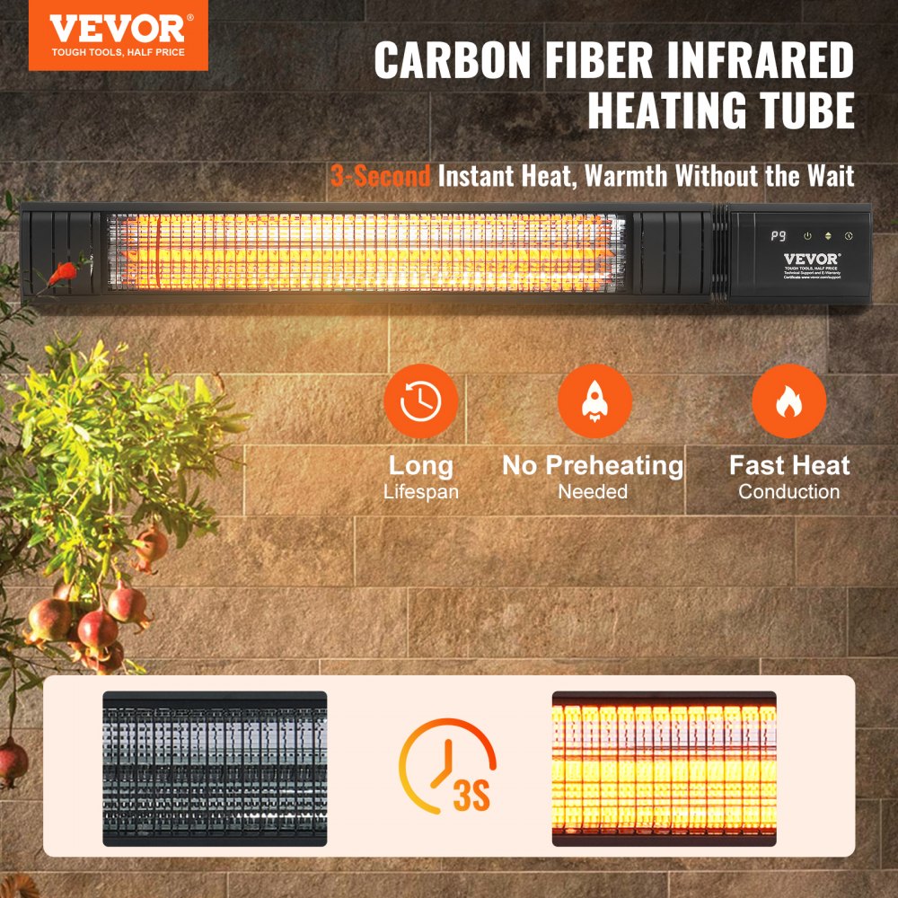Infrared Heater, 1500W Remote Control Electric Space Infrared Heater, Carbon Infrared Outdoor Heater with 9 Speeds & 24h Timer, for Porch,Patio,Dining Room,Studio,Backyard,Garage, Wall Mount
