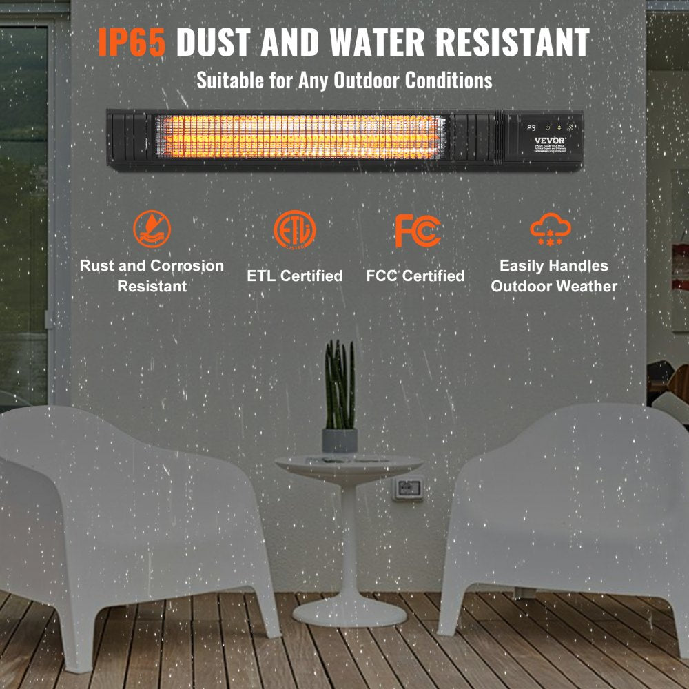 Infrared Heater, 1500W Remote Control Electric Space Infrared Heater, Carbon Infrared Outdoor Heater with 9 Speeds & 24h Timer, for Porch,Patio,Dining Room,Studio,Backyard,Garage, Wall Mount