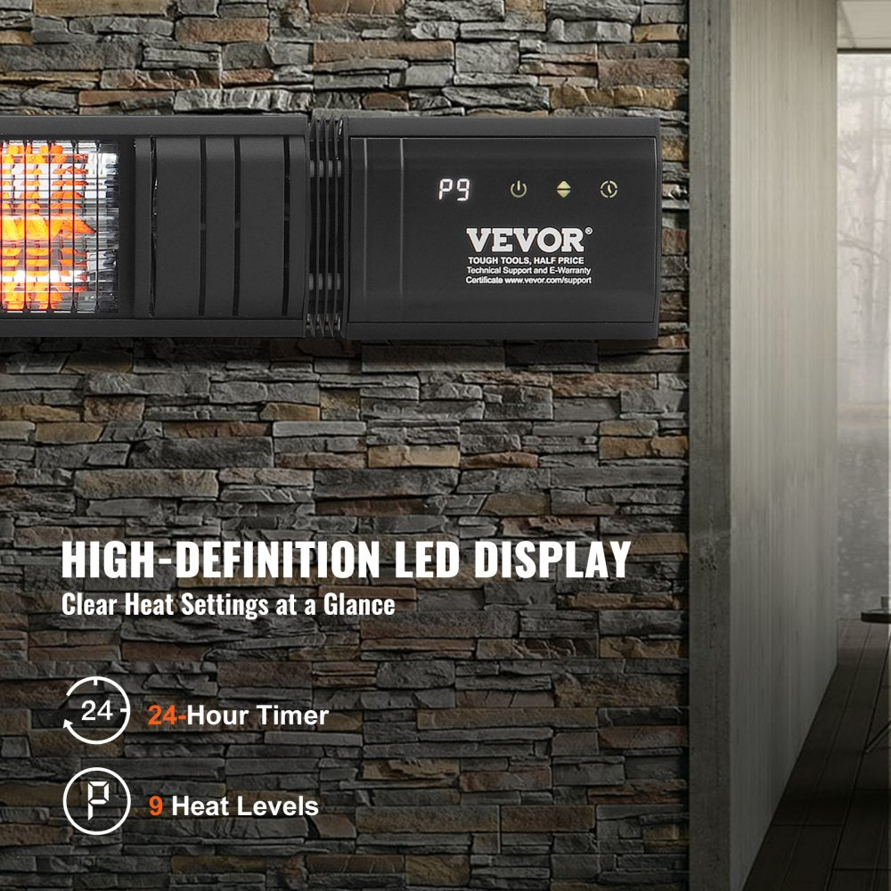 Infrared Heater, 1500W Remote Control Electric Space Infrared Heater, Carbon Infrared Outdoor Heater with 9 Speeds & 24h Timer, for Porch,Patio,Dining Room,Studio,Backyard,Garage, Wall Mount