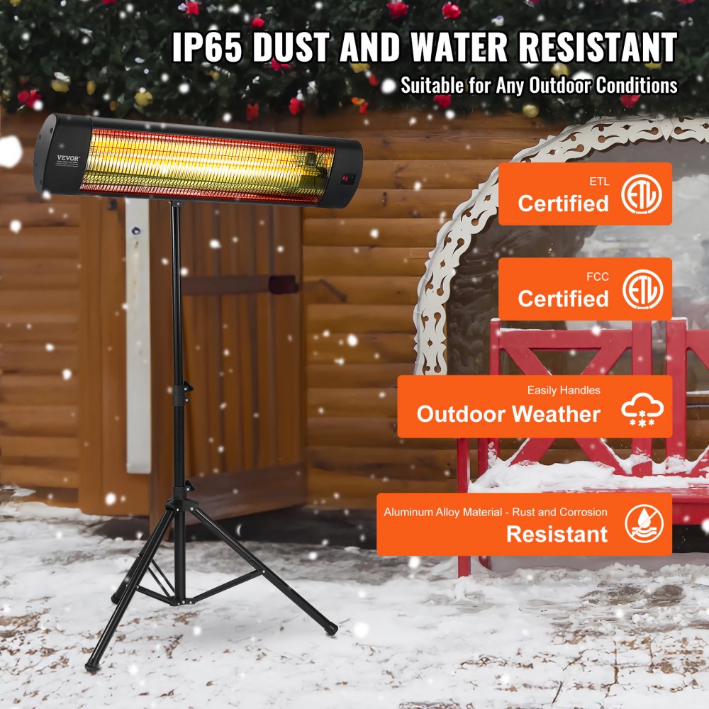 Infrared Heater, 1500W Remote Control Electric Space Heater, LED Screen Patio Heater w/ 3 Speeds & Timer, Outdoor/Outdoor for Porch,Dining Room,Studio, with Stand & Mount to Ceiling/Wall,34in L
