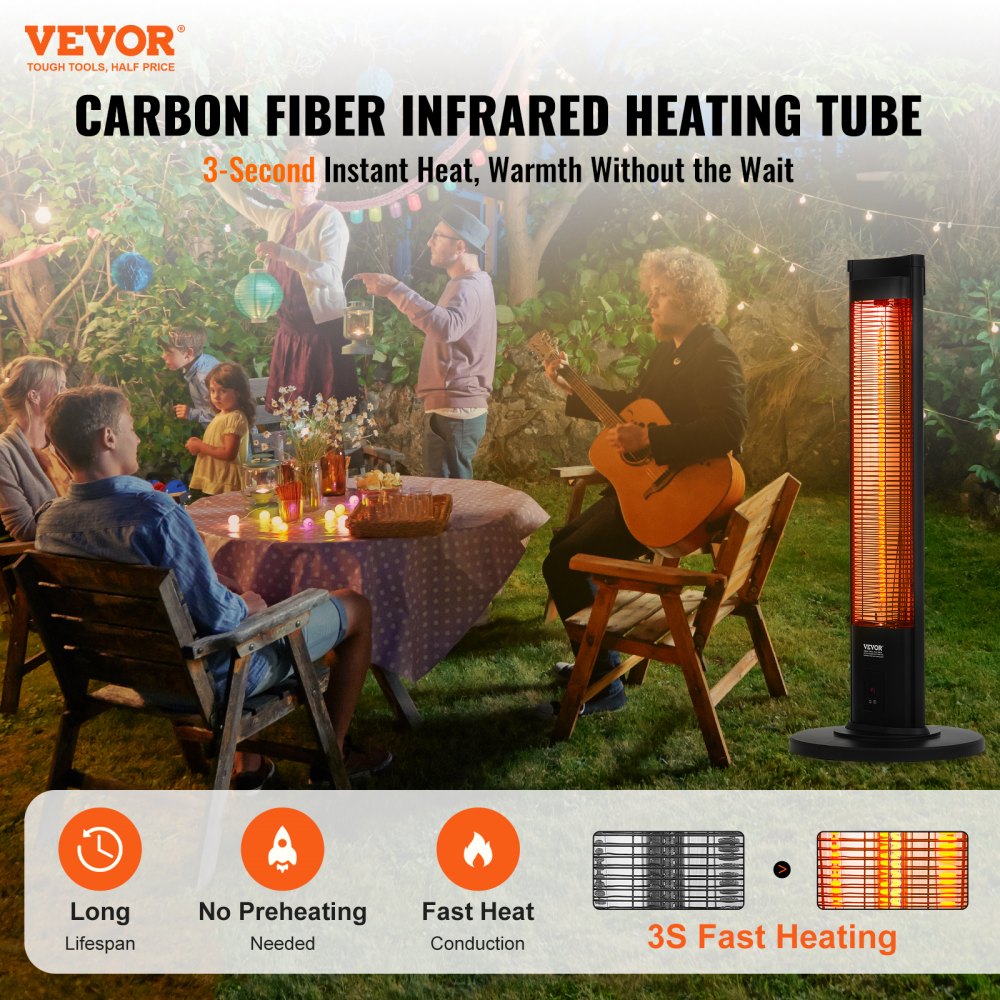 Infrared Heater, 1500W Remote Control Electric Space Heater, Patio Heater w/ 3 Speeds & Timer & Tip-Over Protection, Outdoor/Outdoor for Bedroom,Studio,Porch,Dining Room,Studio, Stand,40in L