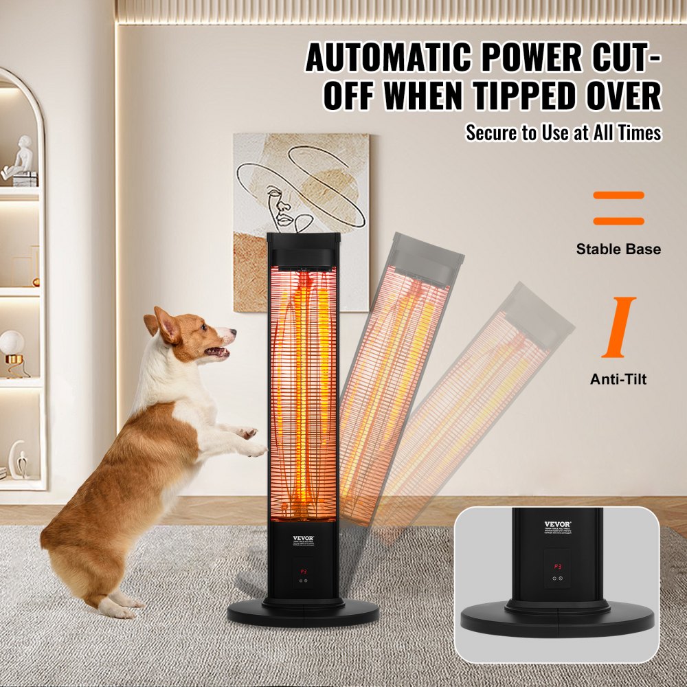 Infrared Heater, 1500W Remote Control Electric Space Heater, Patio Heater w/ 3 Speeds & Timer & Tip-Over Protection, Outdoor/Outdoor for Bedroom,Studio,Porch,Dining Room,Studio, Stand,40in L