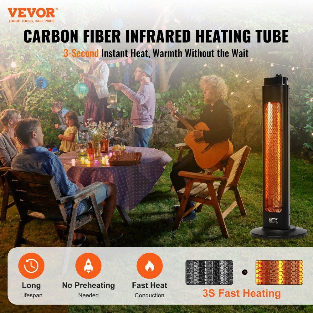 Infrared Heater, 1500W Oscillation Electric Space Heater, Patio Heater w/ 2 Speeds & Timer, Outdoor/Outdoor for Bedroom,Studio,Porch,Dining Room,Studio, Stand,31.5 in L, Black