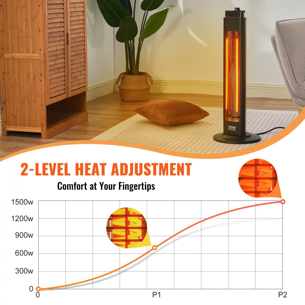 Infrared Heater, 1500W Oscillation Electric Space Heater, Patio Heater w/ 2 Speeds & Timer, Outdoor/Outdoor for Bedroom,Studio,Porch,Dining Room,Studio, Stand,31.5 in L, Black