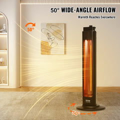 Infrared Heater, 1500W Oscillation Electric Space Heater, Patio Heater w/ 2 Speeds & Timer, Outdoor/Outdoor for Bedroom,Studio,Porch,Dining Room,Studio, Stand,31.5 in L, Black