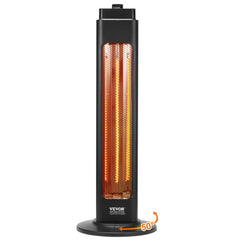 Infrared Heater, 1500W Oscillation Electric Space Heater, Patio Heater w/ 2 Speeds & Timer, Outdoor/Outdoor for Bedroom,Studio,Porch,Dining Room,Studio, Stand,31.5 in L, Black