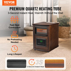 Infrared Heater, 1500W Remote Control Electric Space Heater, LED Patio Heater w/ 3 Speeds & Timer & Overheat/Tip-Over Protection & Child Lock, for Bedroom,Living Room,Nursery,Studio,MDF