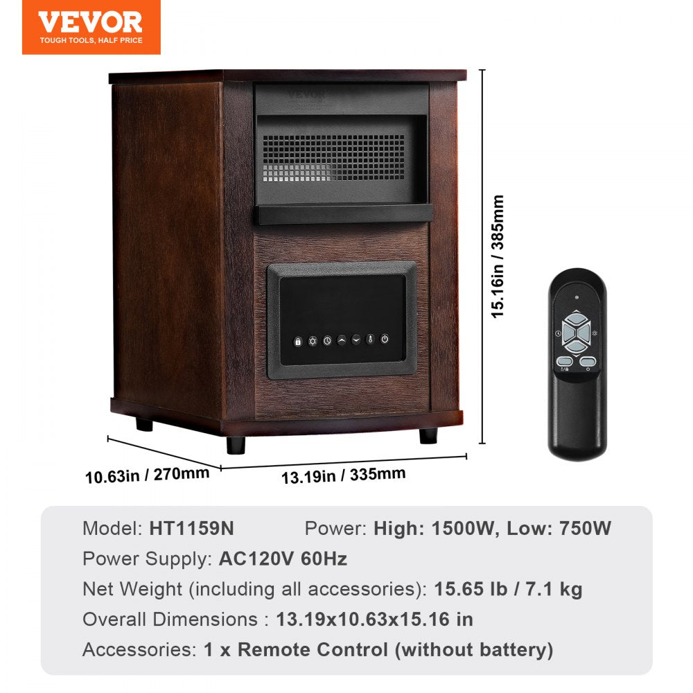 Infrared Heater, 1500W Remote Control Electric Space Heater, LED Patio Heater w/ 3 Speeds & Timer & Overheat/Tip-Over Protection & Child Lock, for Bedroom,Living Room,Nursery,Studio,MDF