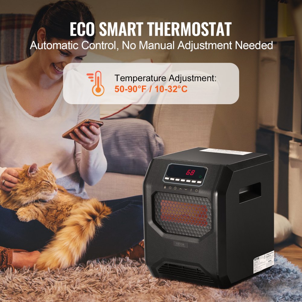 Infrared Heater, 1500W Remote Control Electric Space Heater, LED Patio Heater w/ 3 Speeds & Timer & Overheat/Tip-Over Protection & Child Lock, for Bedroom,Living Room,Nursery,Studio,ABS