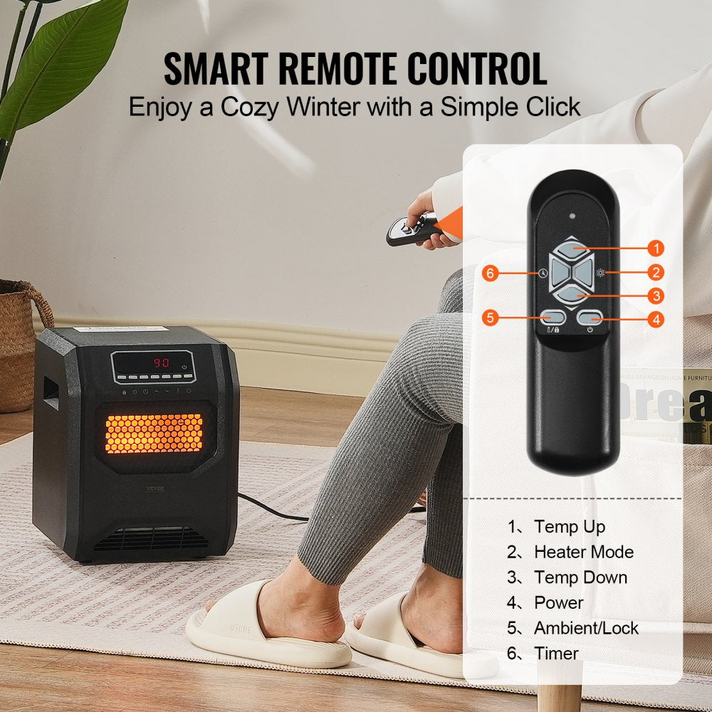 Infrared Heater, 1500W Remote Control Electric Space Heater, LED Patio Heater w/ 3 Speeds & Timer & Overheat/Tip-Over Protection & Child Lock, for Bedroom,Living Room,Nursery,Studio,ABS