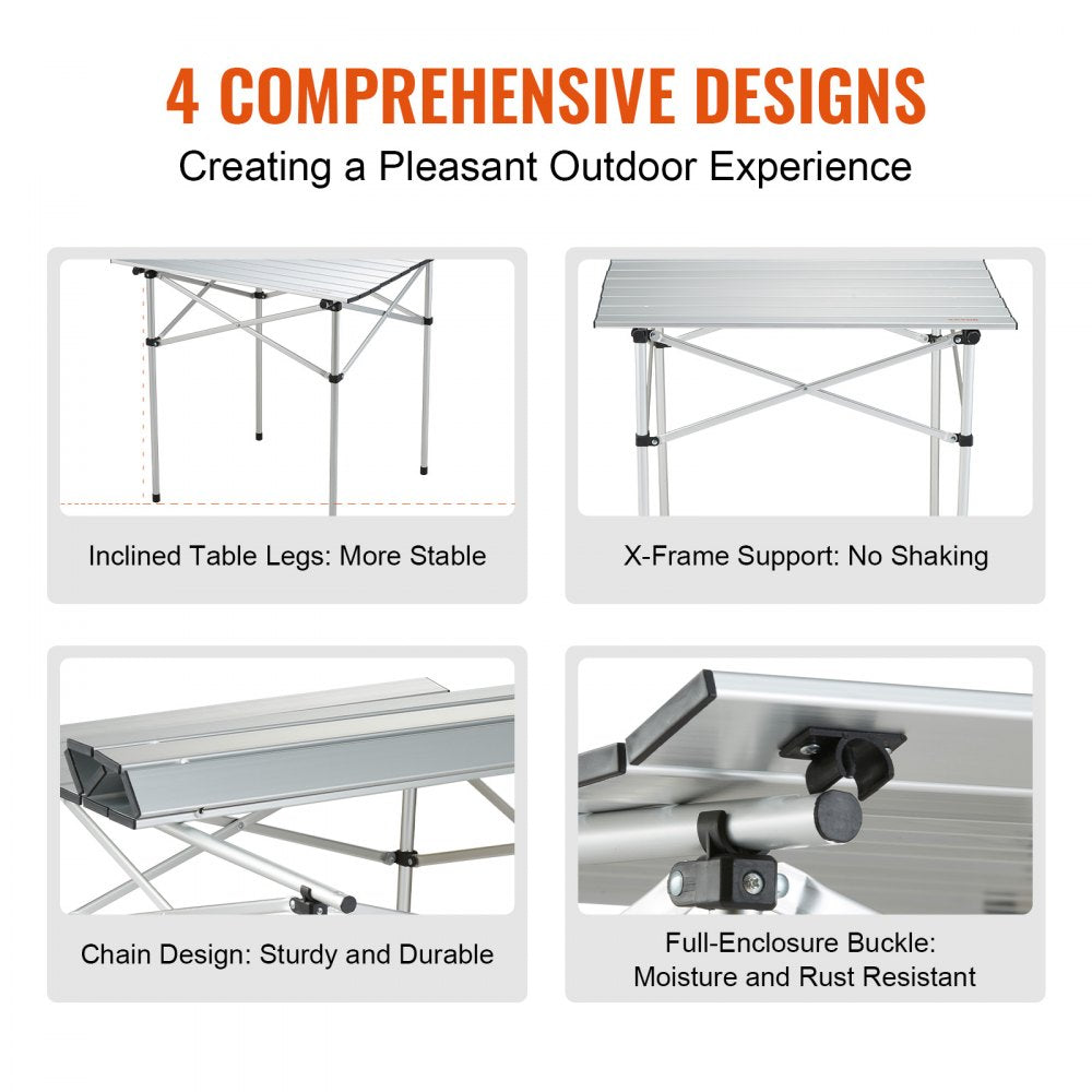 Folding Camping Table, Outdoor Portable Side Tables, Lightweight Fold Up Table, Aluminum Ultra Compact Work Table with Carry Bag, For Cooking, Beach, Picnic, Travel, 24x16 inch, Silver