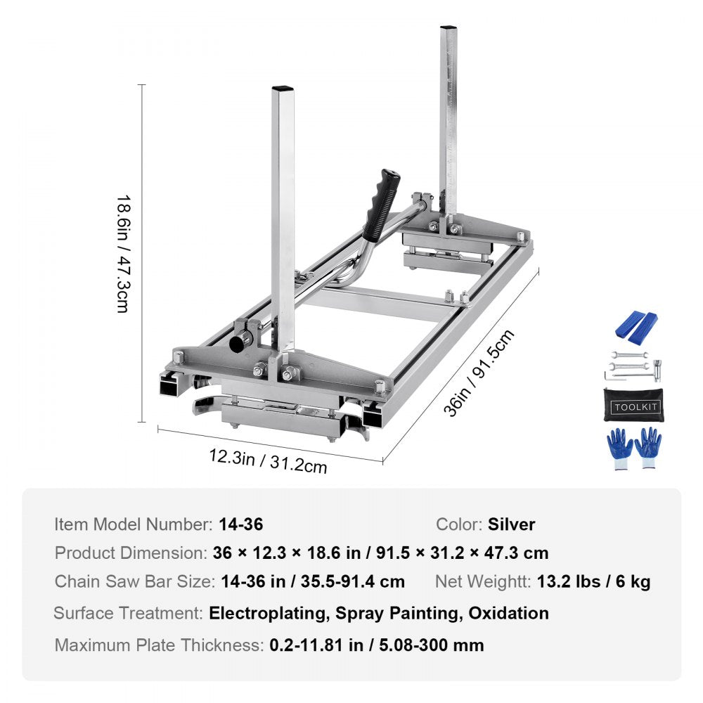 Chainsaw Mill, Portable Sawmill 14"-36" Guide Bar, Galvanized Steel Chainsaw Planking Mill with 0.2"-11.81" Cutting Thickness, Wood Lumber Cross Cutting Saw Mill for Builders and Woodworkers