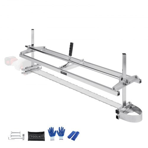 Portable galvanized steel chainsaw mill with 14-48" bar, frame, and tool kit.