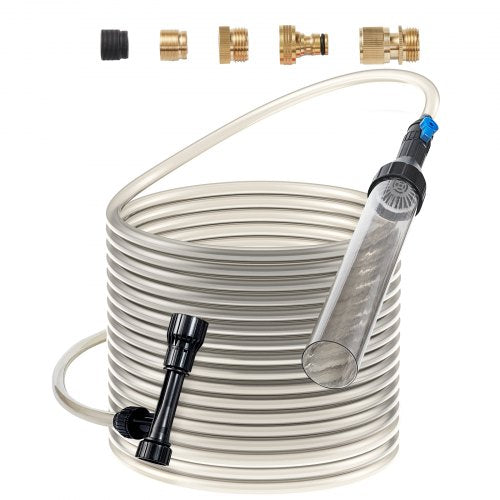 Aquarium Vacuum Gravel Cleaner, 50 ft PVC Hose Fish Tank Vacuum Gravel Cleaner, Siphon Fish Tank Cleaner Vacuum, 3 Types of Brass Adapters, for Fish Tank Cleaning Gravel & Sand
