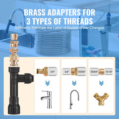 Aquarium Vacuum Gravel Cleaner, 50 ft PVC Hose Fish Tank Vacuum Gravel Cleaner, Siphon Fish Tank Cleaner Vacuum, 3 Types of Brass Adapters, for Fish Tank Cleaning Gravel & Sand