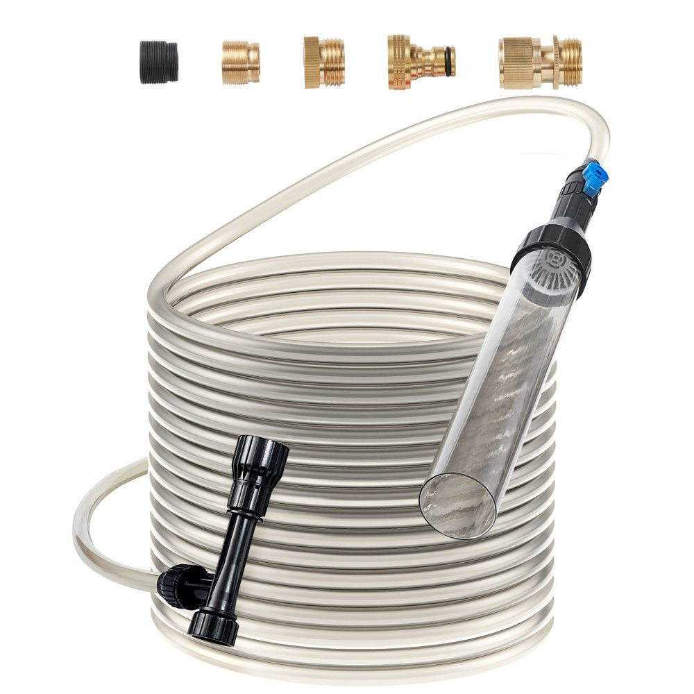 Aquarium Vacuum Gravel Cleaner, 50 ft PVC Hose Fish Tank Vacuum Gravel Cleaner, Siphon Fish Tank Cleaner Vacuum, 3 Types of Brass Adapters, for Fish Tank Cleaning Gravel & Sand