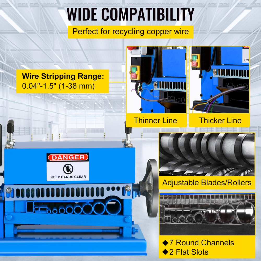 Wire Stripping Machine DA 0.06 inch -1.5 inch,Wire Stripper Machine 11 Channels 10 Blades, Automatic Wire Stripping Tool with Manual Hand Cranked Industrial for Recycling Copper Wire