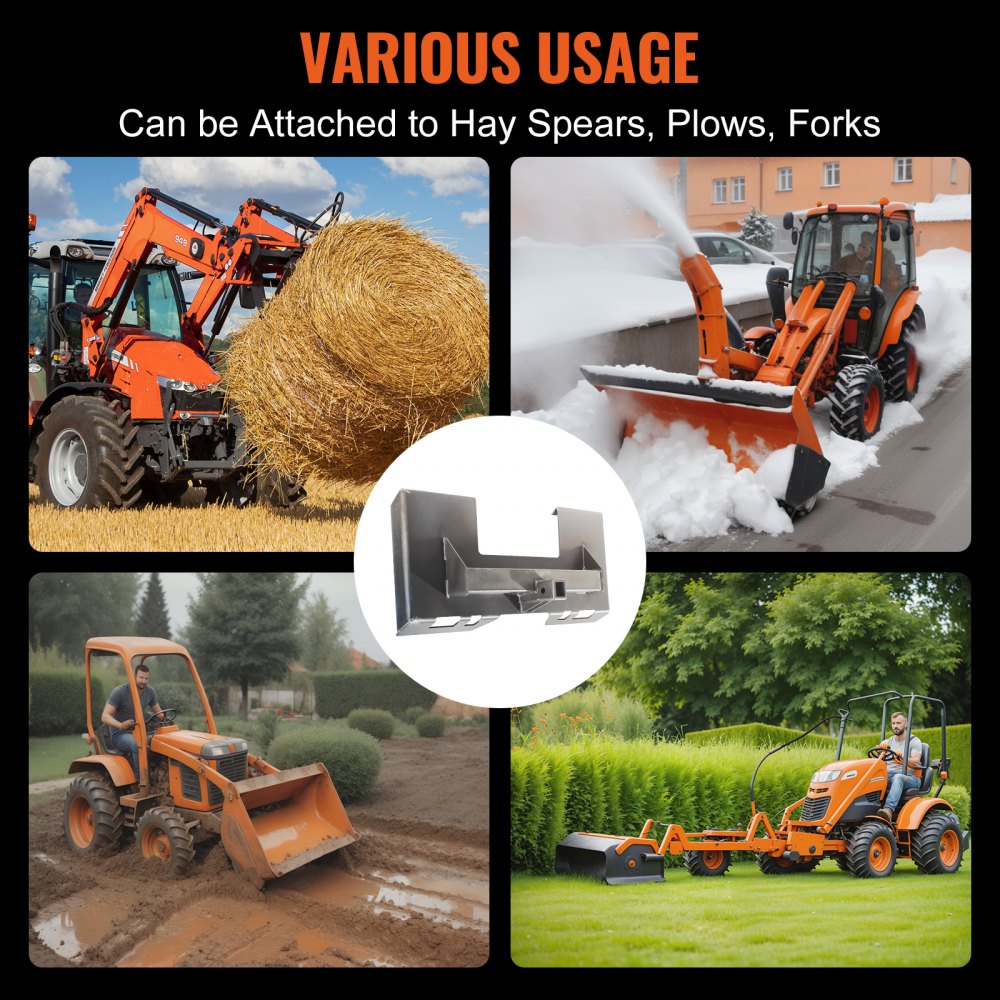 1/4" Skid Steer Attachment Plate, Skid Steer Mount Plate with 2.28" Hitch Receiver, Quick Attachment Loader Plate, Compatible with Deere, Kubota, Bobcat, Mahindra Skid Steers and Tractors