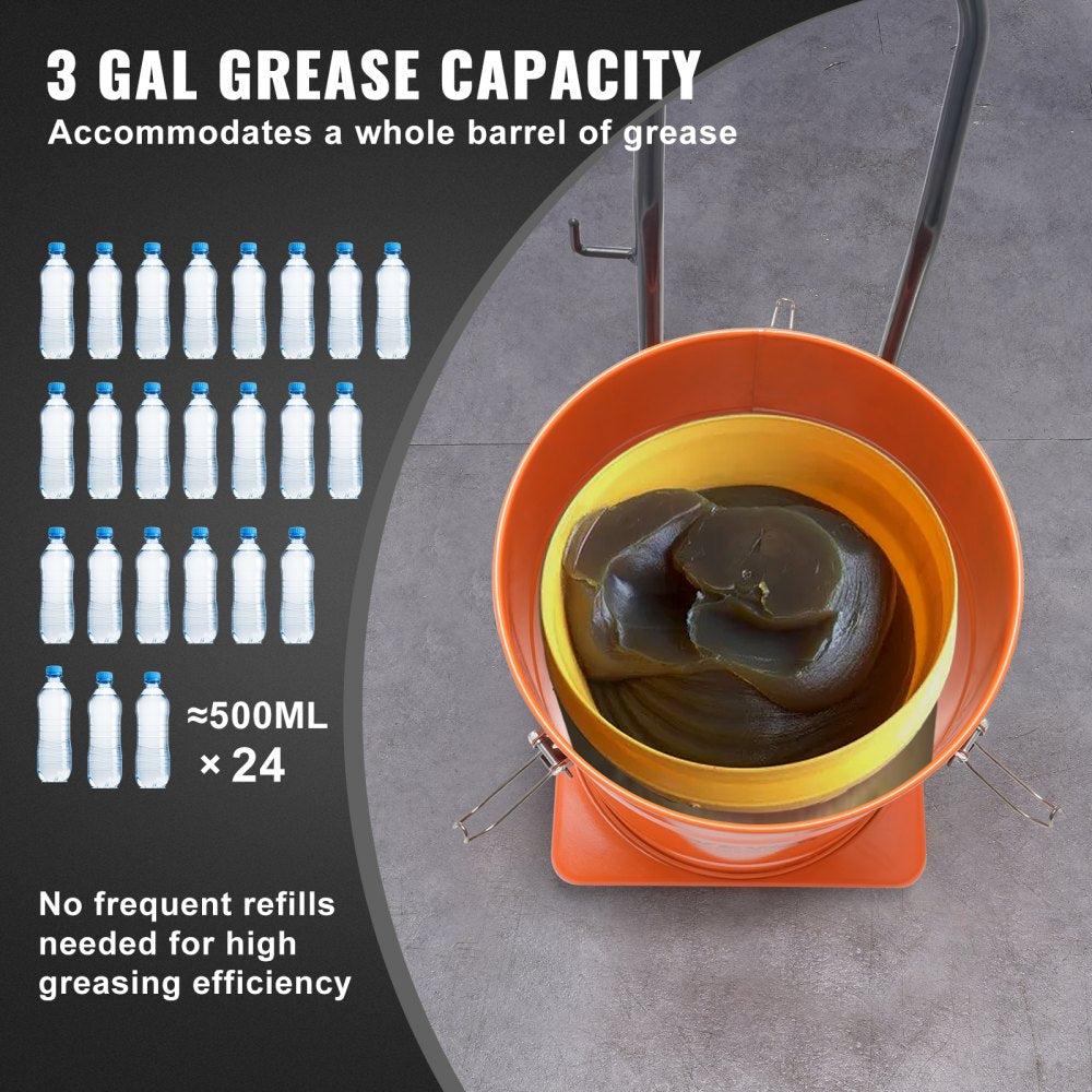 Grease Pump, 10.5 Gallon 40L Air Operated Grease Pump with 13 ft High Pressure Hose and Grease Gun, Pneumatic Grease Bucket Pump with Wheels, Portable Lubrication Grease Pump 50:1 Pressure Ratio