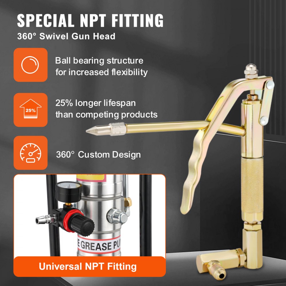 Grease Pump, 3 Gallon 12L, Air Operated Grease Pump with 13 ft High Pressure Hose and Grease Gun, Pneumatic Grease Bucket Pump with Wheels, Portable Lubrication Grease Pump 50:1 Pressure Ratio