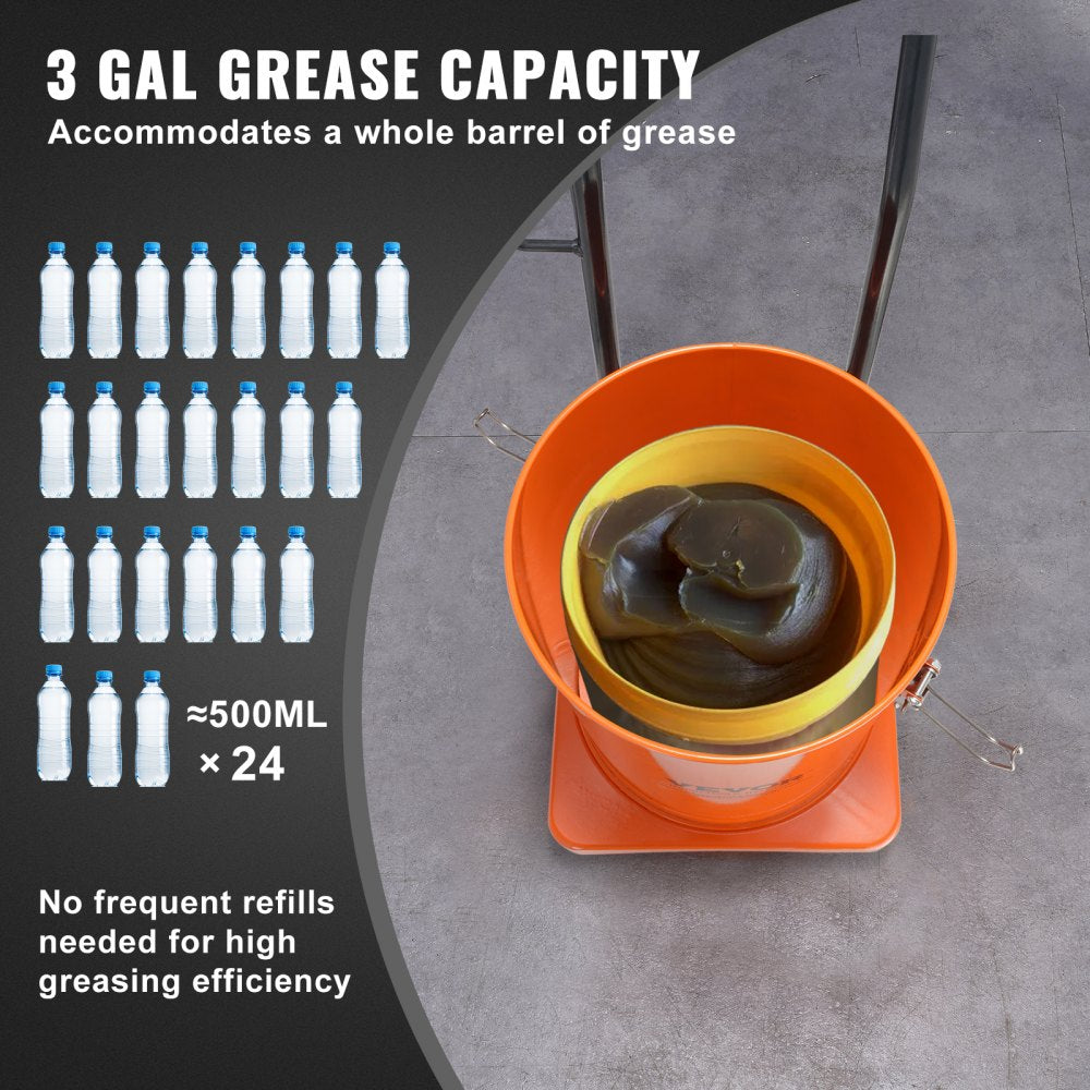 Grease Pump, 5 Gallon 20L, Air Operated Grease Pump with 13 ft High Pressure Hose and Grease Gun, Pneumatic Grease Bucket Pump with Wheels, Portable Lubrication Grease Pump 50:1 Pressure Ratio