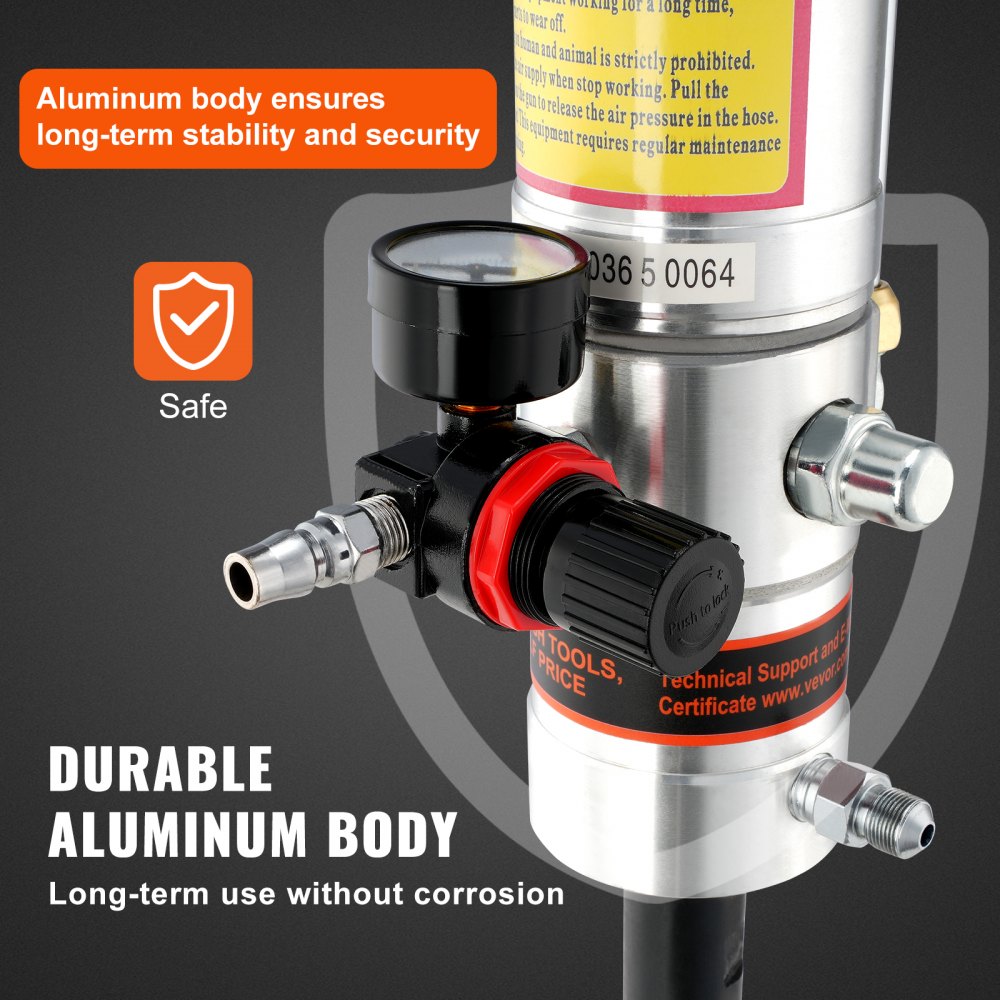 Grease Pump, 50:1 Pressure Ratio Air Operated Grease Pump with 13 ft High Pressure Hose and Grease Gun, Pneumatic Grease Pump, Portable Lubrication Grease Pump with 360° Swivel Grease Gun Head