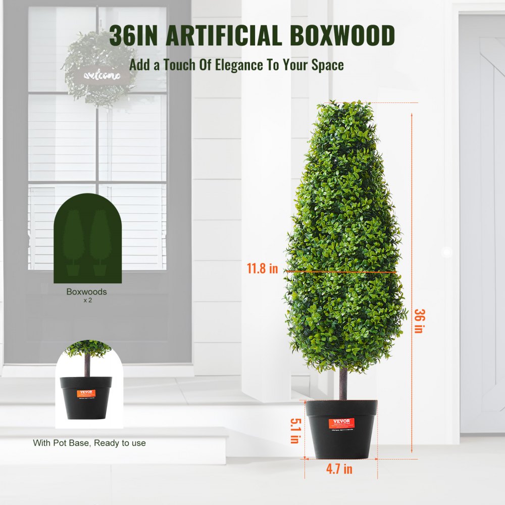 2 Pack 3` Artificial Boxwood Topiary Tree Faux Plant UV Decor In/Outdoor