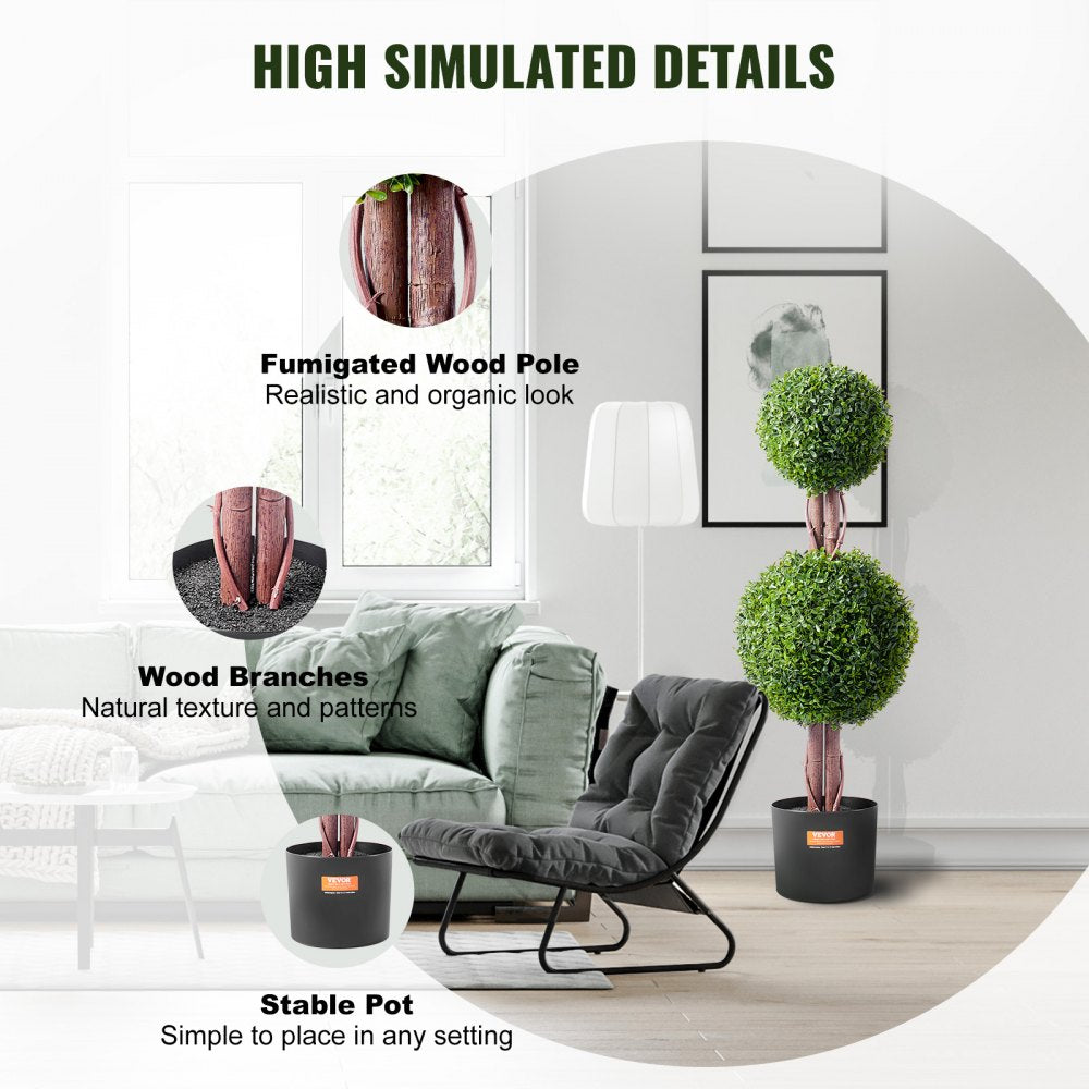 2 Pack 3` Artificial Boxwood Topiary Tree Faux Plant UV Decor In/Outdoor