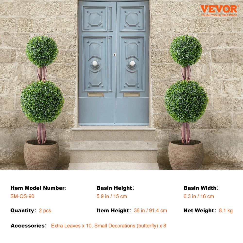 2 Pack 3` Artificial Boxwood Topiary Tree Faux Plant UV Decor In/Outdoor