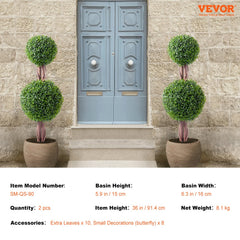 2 Pack 3` Artificial Boxwood Topiary Tree Faux Plant UV Decor In/Outdoor