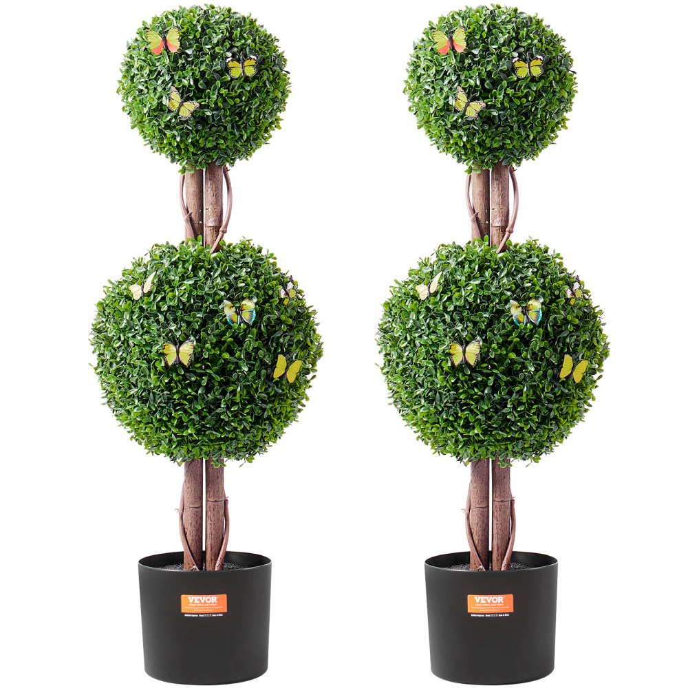 2 Pack 3` Artificial Boxwood Topiary Tree Faux Plant UV Decor In/Outdoor