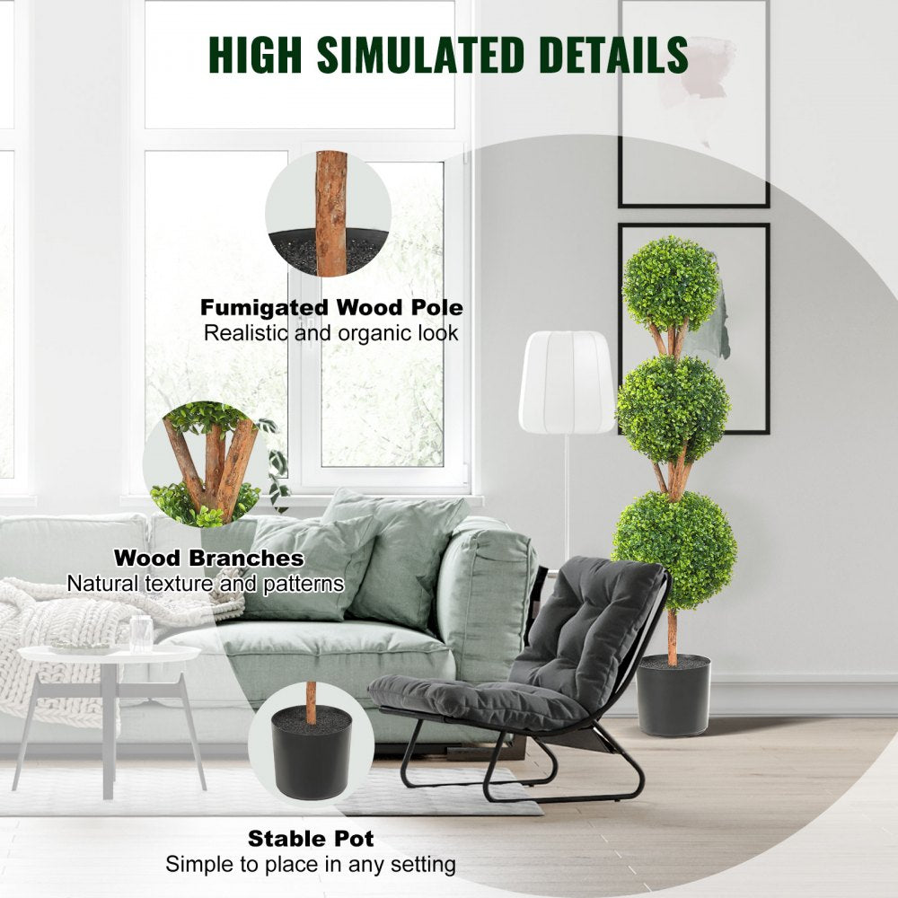 Artificial Topiaries Boxwood Trees, 48 inch Tall (2 Pieces), 3 Ball-Shape Faux Topiaries Plant with Planters, Green Feaux Plant w/ Replaceable Leaves & Port for Decorative Indoor/Outdoor/Garden
