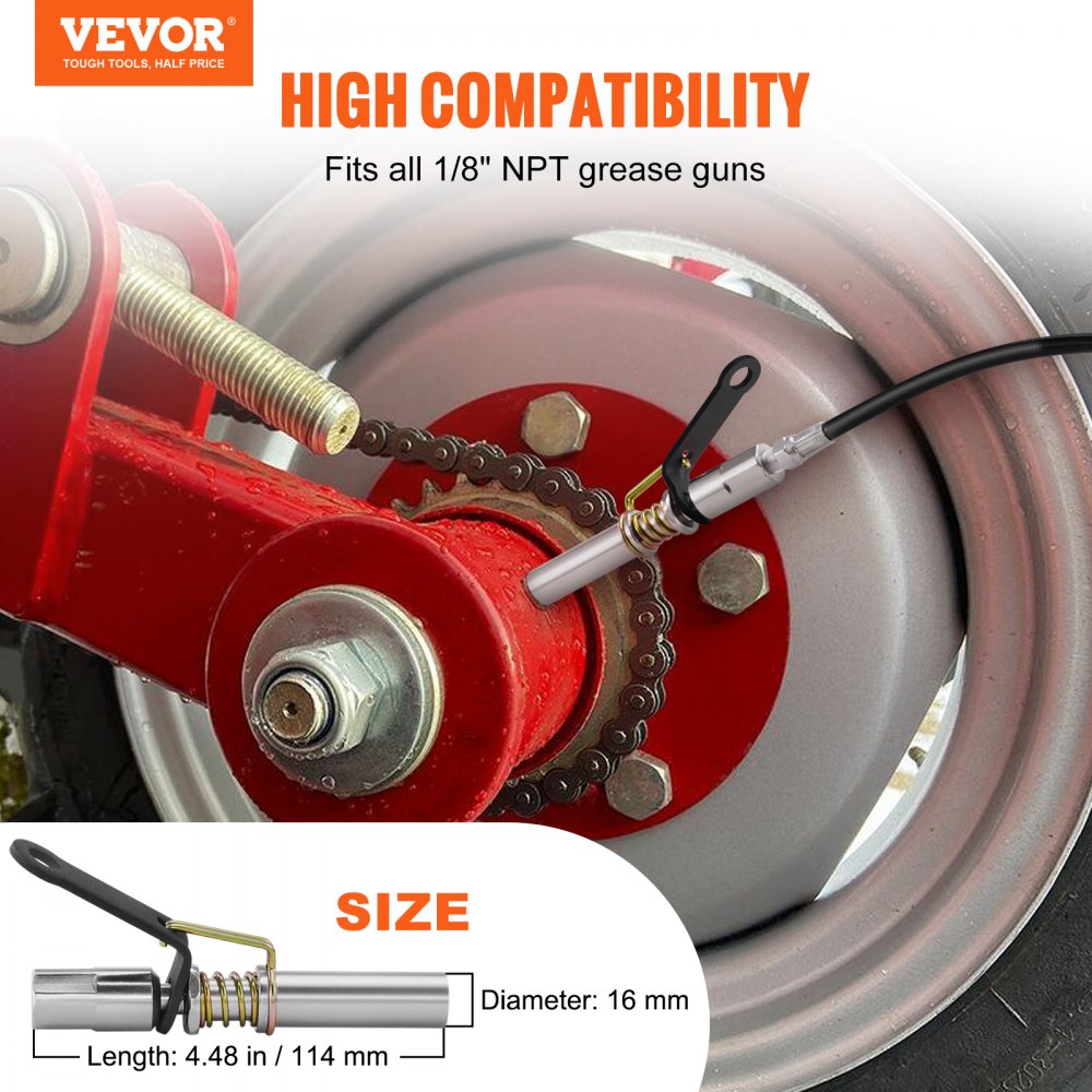 Grease Gun Coupler 2 PCS, 10000 PSI High Pressure, 6-Jaw Locking, Quick Release Grease Gun Tip with Hose/Zerk Fittings Cleaner, Compatible with All Grease Guns 1/8" NPT Fittings for Automobiles