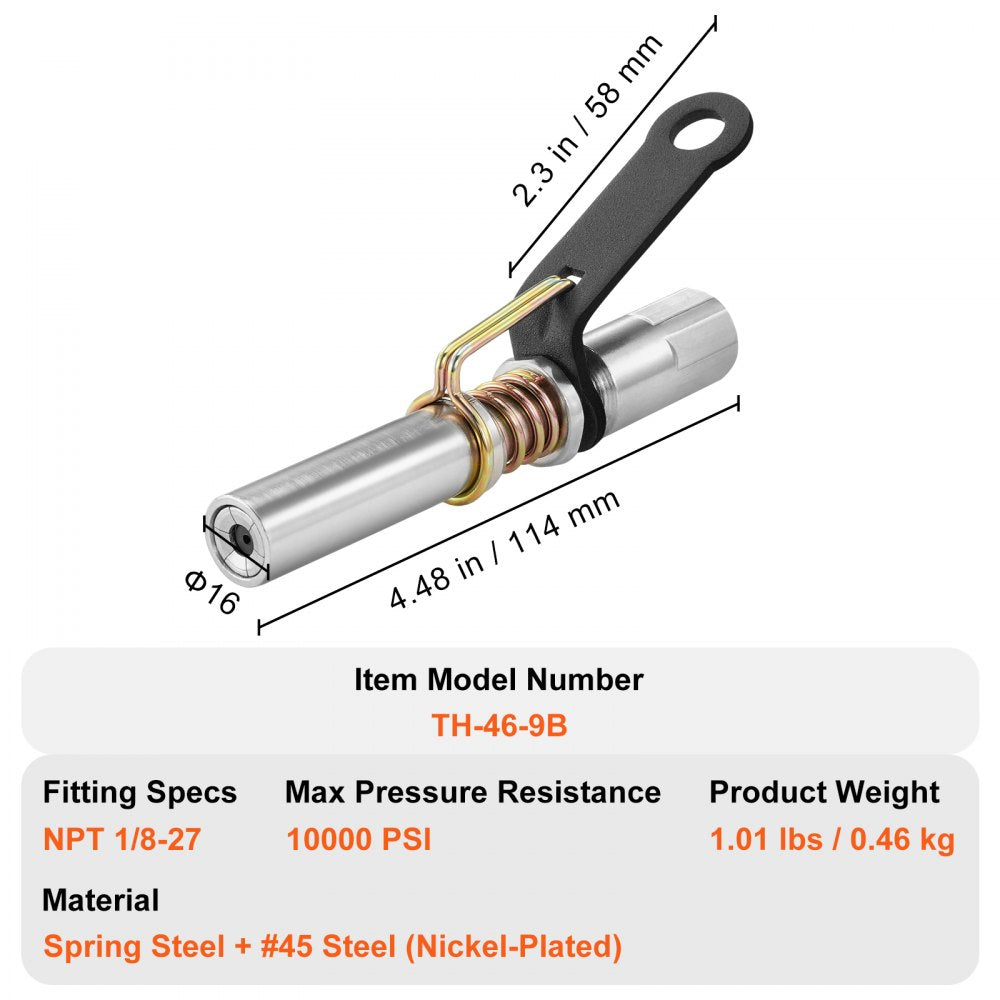 Grease Gun Coupler 2 PCS, 10000 PSI High Pressure, 6-Jaw Locking, Quick Release Grease Gun Tip with Hose/Zerk Fittings Cleaner, Compatible with All Grease Guns 1/8" NPT Fittings for Automobiles