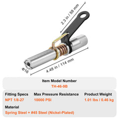 Grease Gun Coupler 2 PCS, 10000 PSI High Pressure, 6-Jaw Locking, Quick Release Grease Gun Tip with Hose/Zerk Fittings Cleaner, Compatible with All Grease Guns 1/8" NPT Fittings for Automobiles