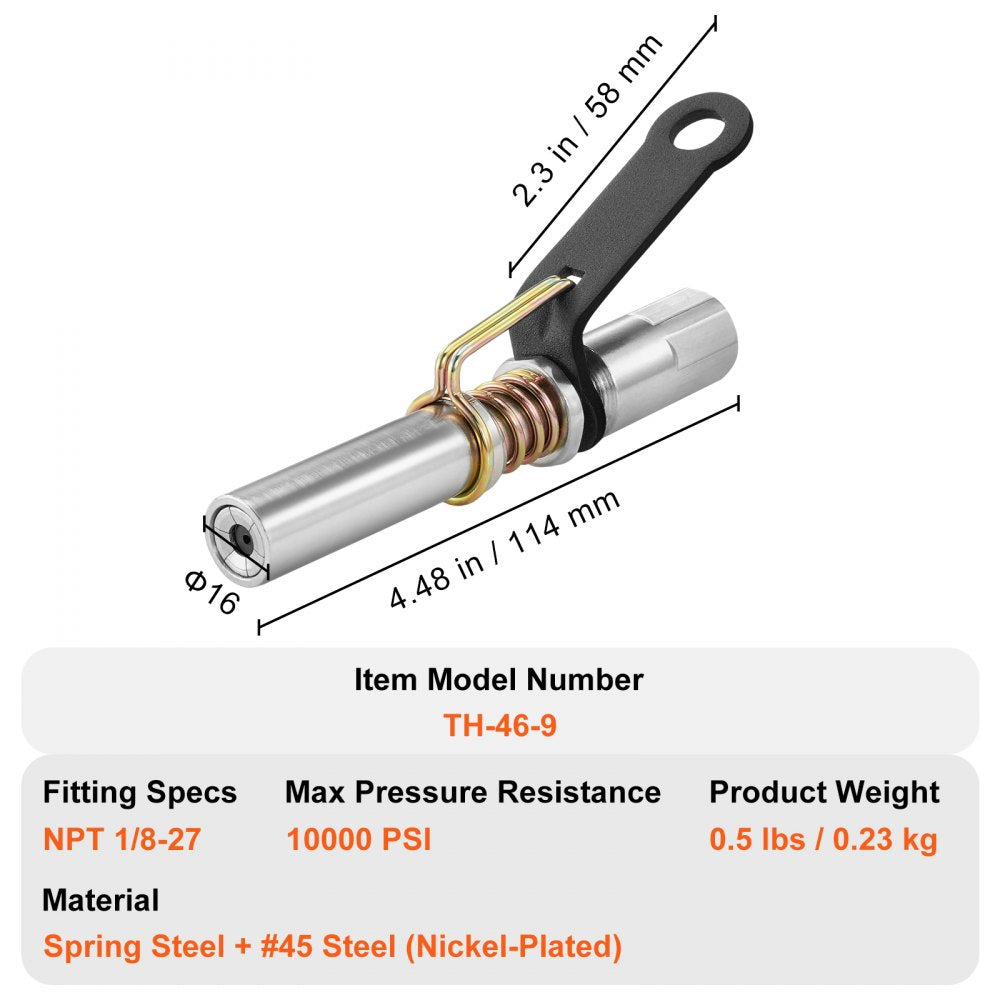 Grease Gun Coupler, 10000 PSI High Pressure, 6-Jaw Locking, Quick Release Grease Gun Tip with Hose/Zerk Fittings Cleaner, Compatible with All Grease Guns 1/8" NPT Grease Fittings for Automobiles