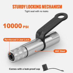Grease Gun Coupler, 10000 PSI High Pressure, 3-Jaw Locking, Quick Release Grease Gun Tip with Hose/Zerk Fittings Cleaner/Extension Needles, Compatible with All Grease Guns 1/8" NPT Fittings
