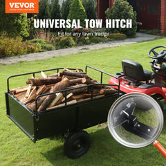 Heavy Duty ATV Trailer Steel Dump Cart, 750-Pound 15 Cubic Feet, Garden Utility Trailer with Removable Sides for Riding Lawn Mower Tractor