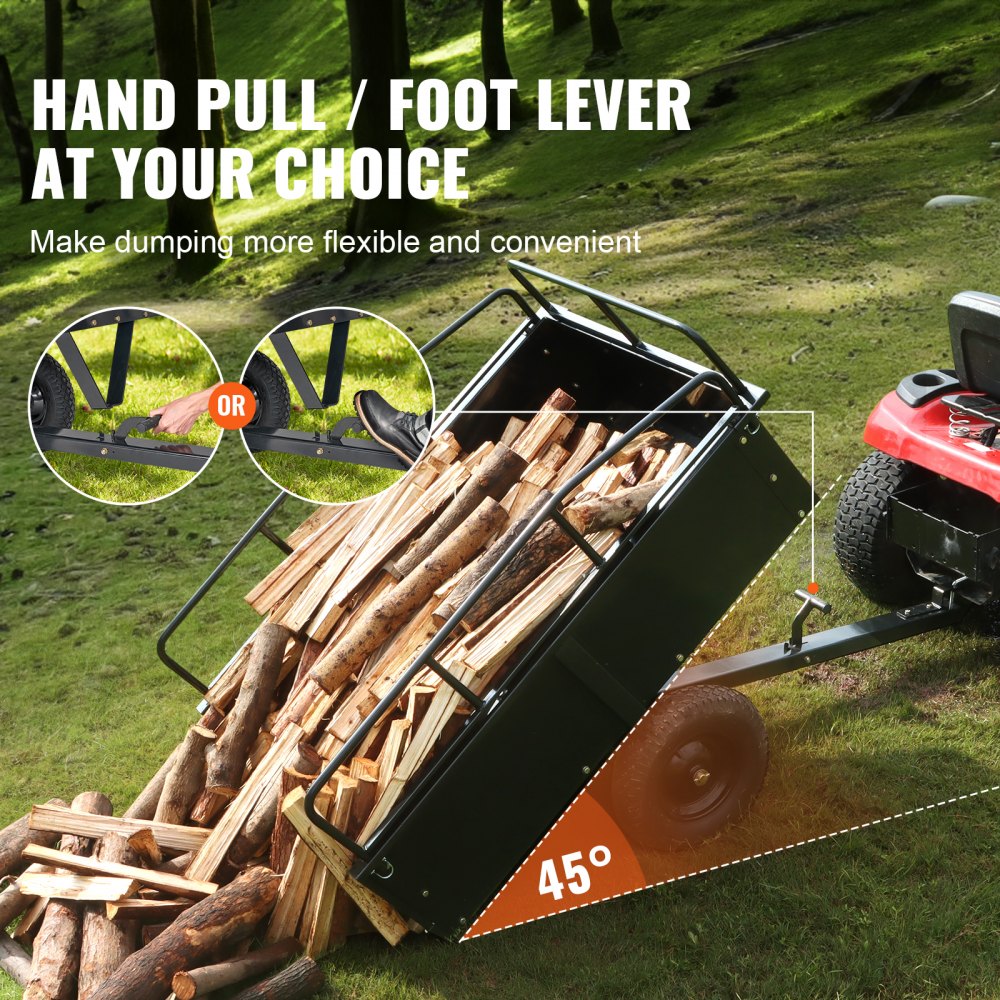 Heavy Duty ATV Trailer Steel Dump Cart, 750-Pound 15 Cubic Feet, Garden Utility Trailer with Removable Sides for Riding Lawn Mower Tractor