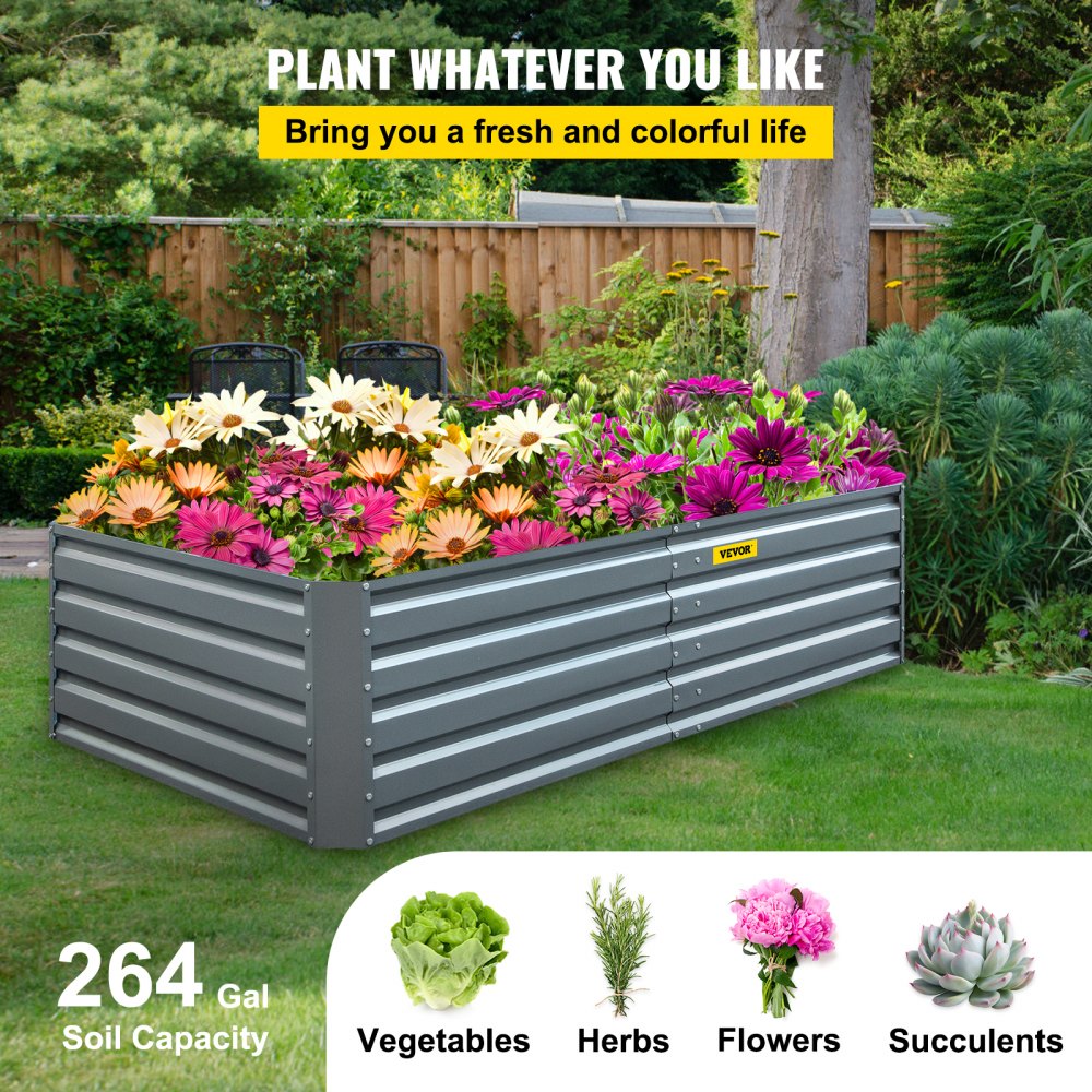 Galvanized Raised Garden Bed, 80" x 40" x 19" Metal Planter Box, Gray Steel Plant Raised Garden Bed Kit, Planter Boxes Outdoor for Growing Vegetables,Flowers,Fruits,Herbs,and Succulents