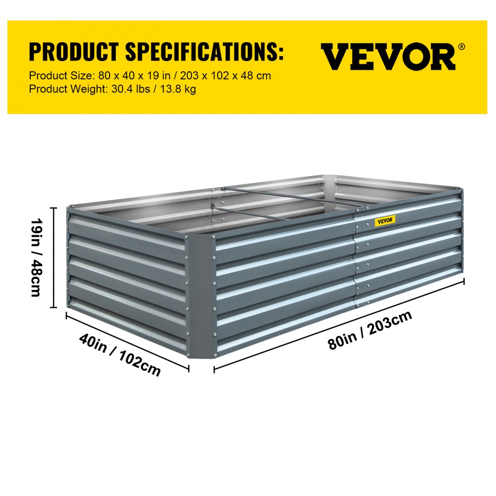 Galvanized Raised Garden Bed, 80" x 40" x 19" Metal Planter Box, Gray Steel Plant Raised Garden Bed Kit, Planter Boxes Outdoor for Growing Vegetables,Flowers,Fruits,Herbs,and Succulents