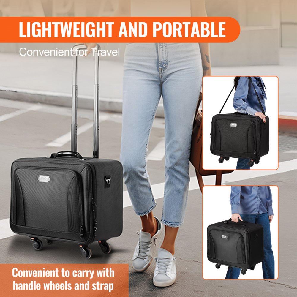 Rolling Makeup Train Case Large Storage 3 Tiers, Convenient Carry With Handle, Wheels, Strap, Professional Makeup Storage Organizer Box Make Up Carrier Waterproof Oxford, Black