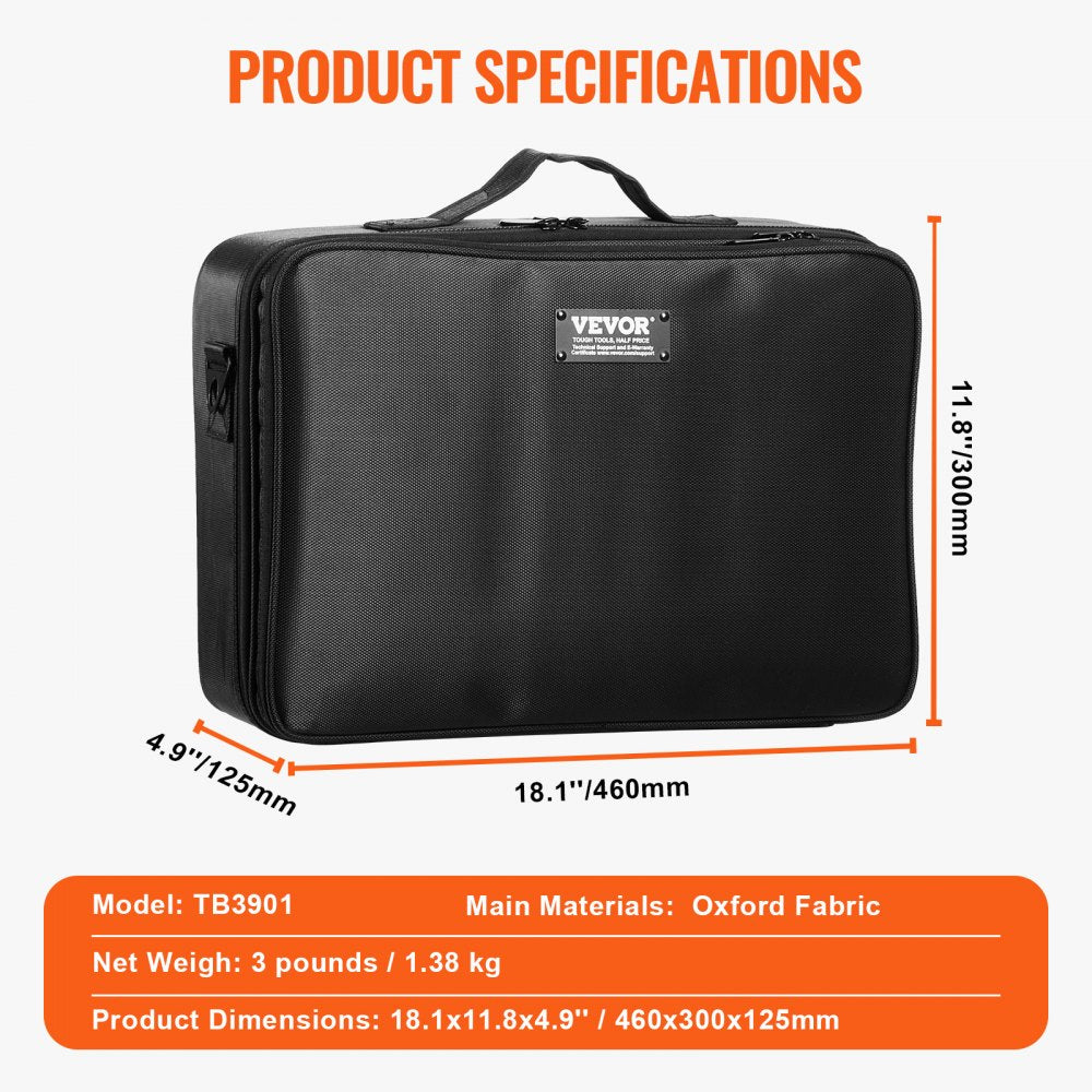 Makeup Train Case Large Storage 3 Tiers, Convenient Carry With Handle, Strap, Professional Waterproof Oxford Makeup Storage Organizer Box, Heavy Duty Make Up Carrier, Black