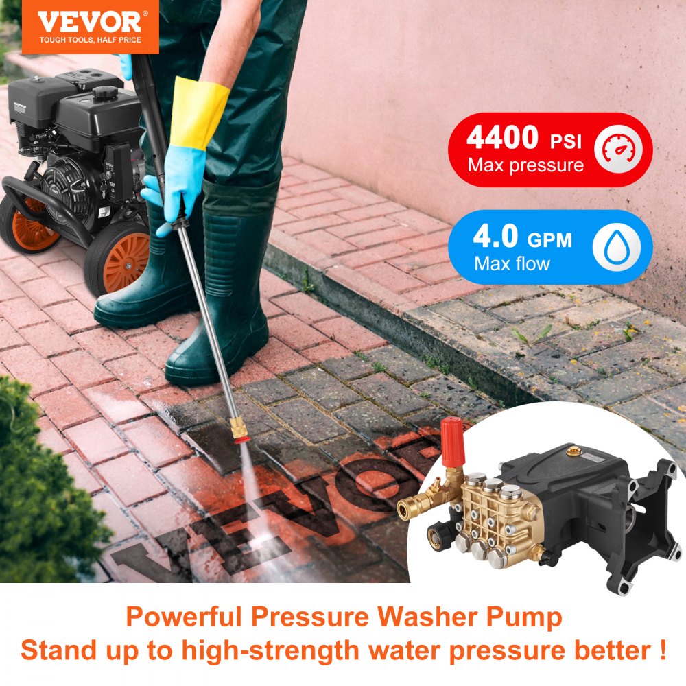 Pressure Washer Pump, 1" Shaft Horizontal Triplex Plunger, 4400 PSI, 4 GPM Flow, Replacement Power Washer Pumps Kit, Parts Washer Pump, Compatible with Simpson MorFlex Models 40224, 40225, 40226