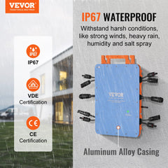 Solar Grid Tie Micro Inverter, 1200W, Solar Micro Inverter, IP67 Waterproof Aluminum Alloy Solar Power Grid Tie Inverter DC18-50V Operating Voltage with APP Wifi Antenna Power Cord, for Solar Pa